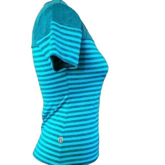 Adriana Arango Top Striped Tee Shirt Athletic Turquoise Size Medium NWT - Picture 2 of 8